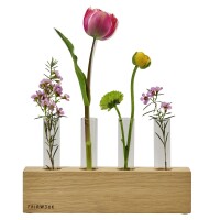 Holzvase - Eiche 4 Glasröhrchen